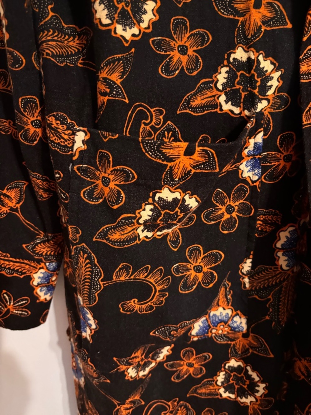 Anthropologie Black Floral Duster Coat with Orange & Blue Accents - Picture 9 of 13